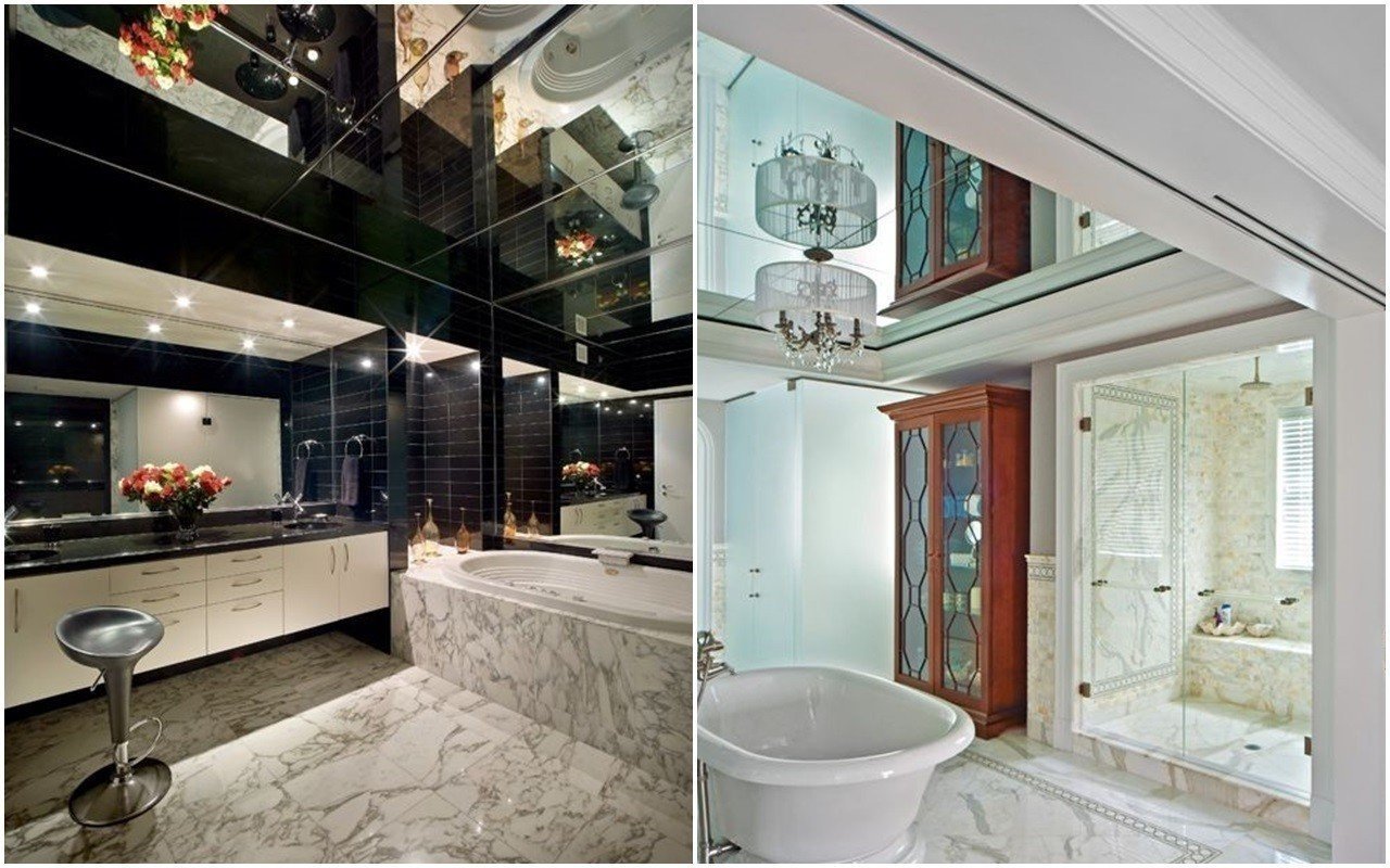 Ванная комната с высокими потолками со стеклянным потолком