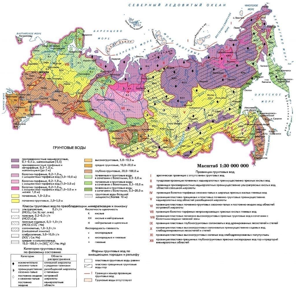 Карта глубины подземных вод россии