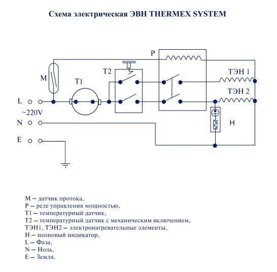 Электрическая схема подключения проточного нагревателя