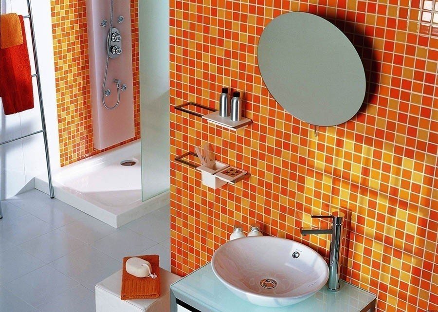 Мозаика для ванной комнаты оранжевого цвета
