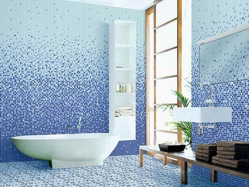 Плитка под мозаику для ванной синяя